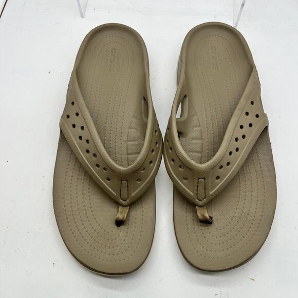 Crocs Sandals Mens 12 Swiftwater Deck Flip Flop Tan Khaki Stucco Thong - Picture 3 of 6